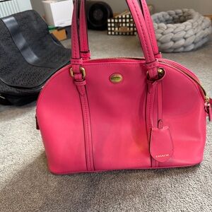 Coach F25671 Peyton Cora Domed Bright Magenta Saffiano Leather Satchel w/COA